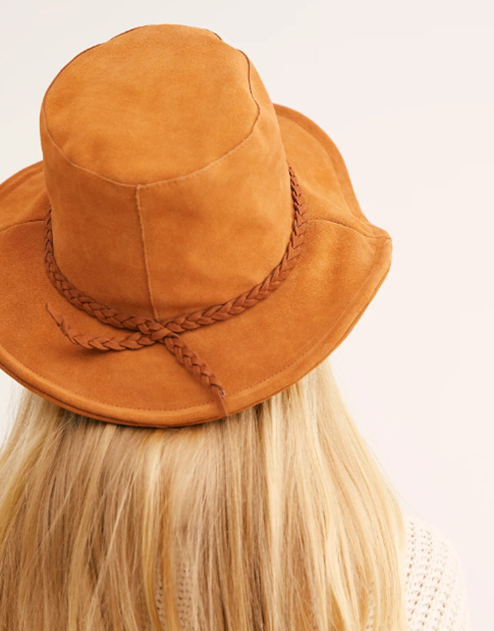 FREE PEOPLE Hat OS Tennessee Suede Leather Floppy Bucket Cap Braided Band Brown